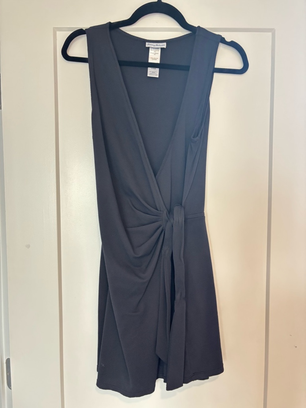 Tommy Bahama Black Sleeveless Wrap Mini Dress with Side Knot